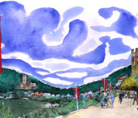 Die Burgenstraße Neckarsteinach, from the Book "Lieblingsorte in Hessen", 60 illustrated favourite places in Hessen, published by Societäts-Verlag/Frankfurt Lieblingsorte in Hessen, Die Burgenstraße Neckarsteinach